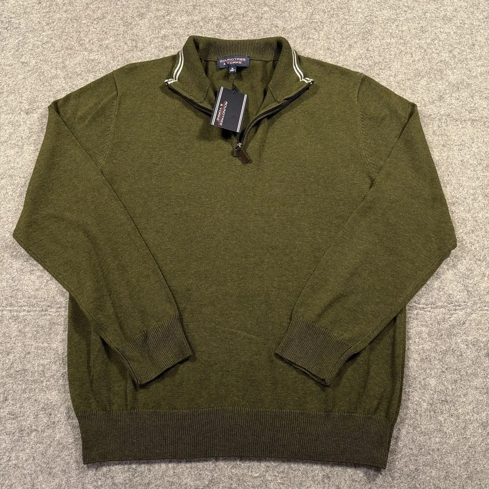Roundtree & Yorke Sweater Mens Medium Olive Green 1/4 Zip Mock Neck Pullover
